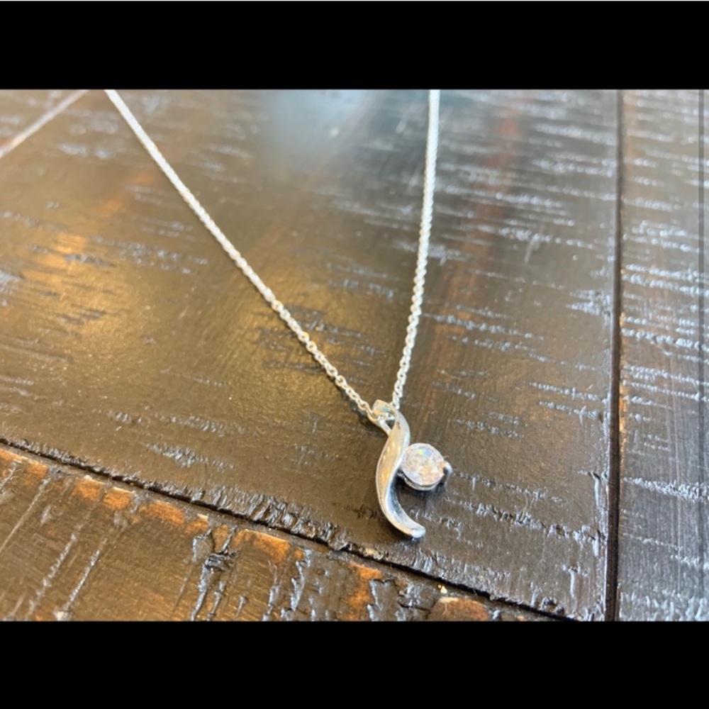 Curved Diamond Pendant Necklace